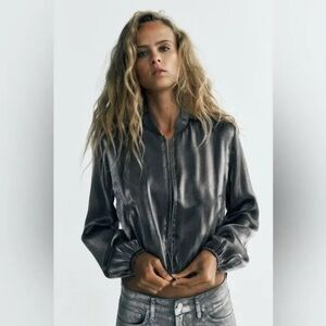 Zara Women’s SATEEN FOIL BOMBER JACKET